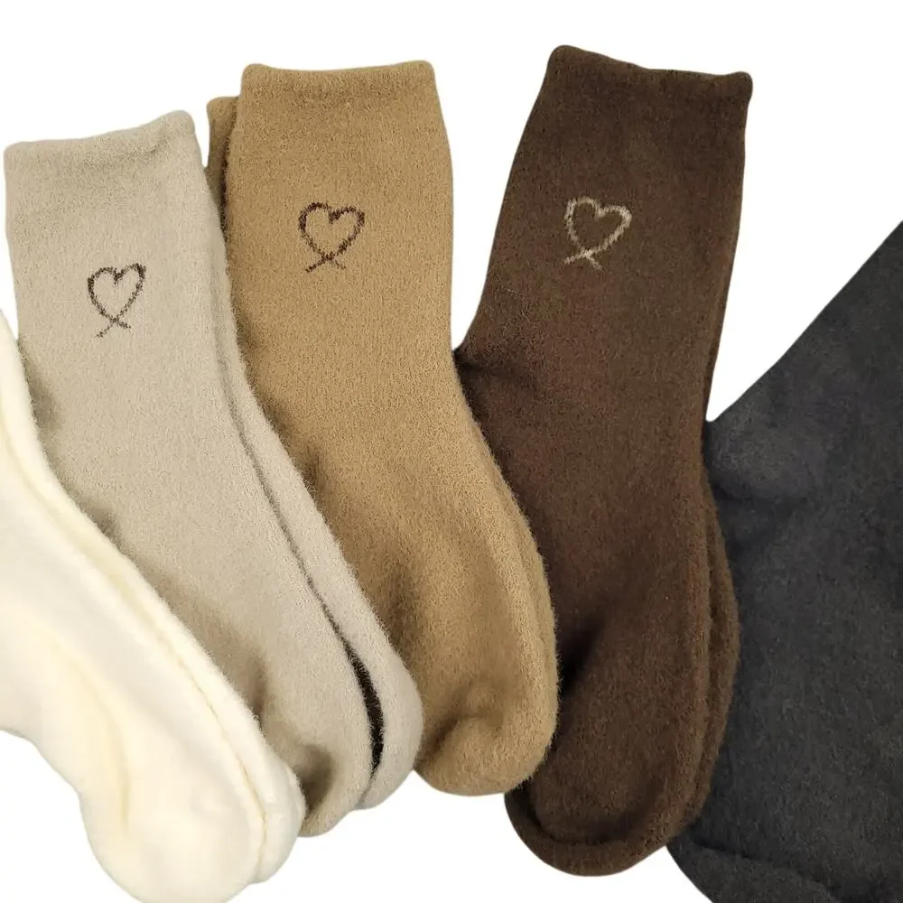 Jilly Warm Fuzzy Heart Socks 6 Pair Lot 6-11 Thick Plush Cozy Different Colors